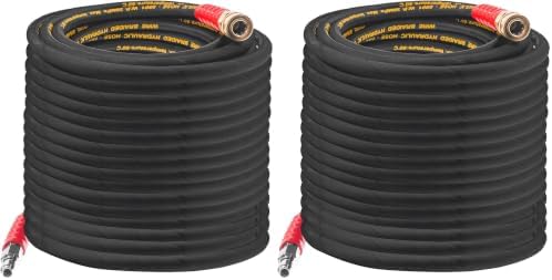 Hourleey 50FT Pressure Washer Hose with 3/8 Inch Quick Connect, High Tensile Wire Power Washer Hose, 4000 PSI (Pack of 2) by Hourleey