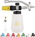 FENG PAI Foam Cannon for Pressure Washer with Dual-Connector Accessory, 7 Power Washer Sprayer Nozzles, 1/4" Quick Connect Double Tip Attachment Soap Bottle Sprayer Soap, 3600 PSI (White) by FENGPAI