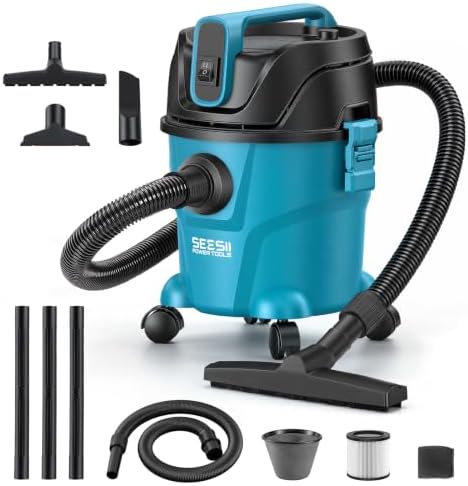 Seesii Wheeled Wet Dry Shop Vac, 2.5 Gal 3-Stage Filtration Vacuum Cleaner by SEESII