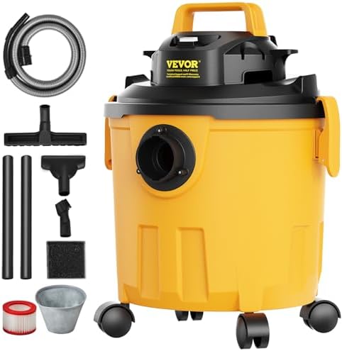 VEVOR 5 Gallon 6.0 Peak HP Wet and Dry Shop Vac， Portable Shop Vacuum and Blower 3-in-1 with Filter, Hose and Attachments for Home and Car Cleaning Black/Yellow by VEVOR
