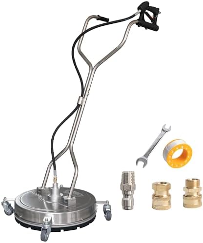 Hourleey 20" Pressure Washer Surface Cleaner with Dual Handles, Stainless Steel Surface Cleaner with 4 Wheels for Driveways, Pathway, Sidewalks, Patios, Decks, 4500 PSI with 3/8" Quick Connector Kit by Hourleey