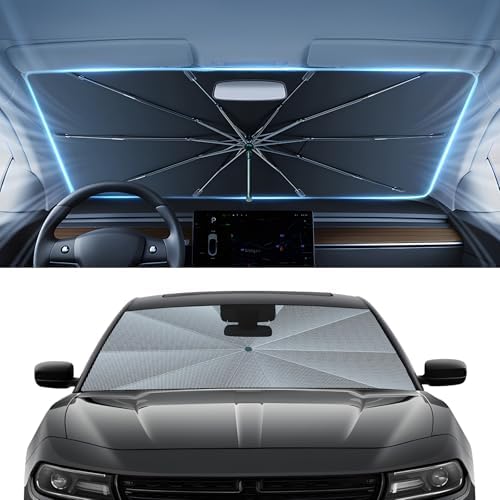 Autorder Umbrella Windshield Sun Shade for 2011-2023 Dodge Charger Sunshade Accessories,Upgraded Ice Crystal Material, Windshield Umbrella Front Window Sunshade, Foldable Block UV Rays Keep Car Cool by Autorder