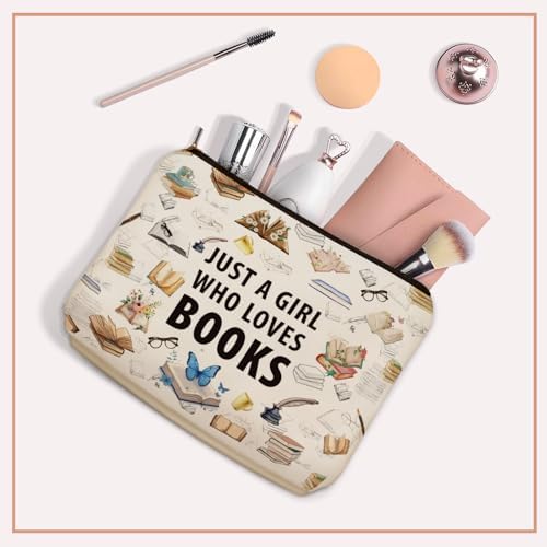 Book Travel Makeup Bag For Women & Teen Girl Book Lover Gifts | Small Cosmetic Bag & Toiletry Pouch Just A Girl Who Love Books Themd For Mom, Friends.Ideal Bookish Gifts For Birthdays. - Image 5