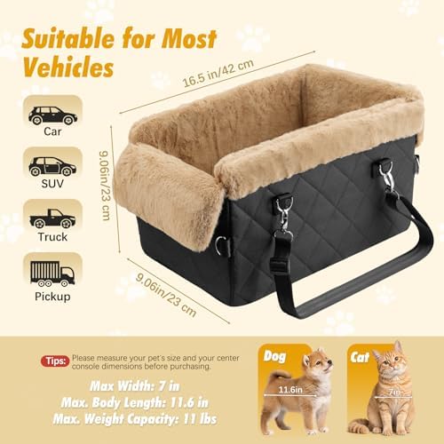 VavoPaw Center Console Dog Car Seat for Small Dogs&Cats Under 12 LBS | Puppy Car Seats with Non-Slip&Strong Support, Anti-Collapse Portable Pet Bed for Puppies with Soft Cushion Safety Belt, Brown - Image 6