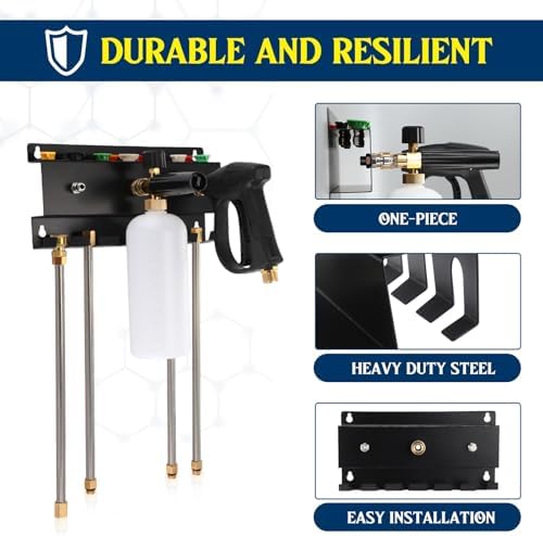 DoubleFill Pressure Washer Gun Holder, Wall Mount Foam Cannon Holder, Car Wash Accessories Organizer for Wand/Nozzle Tips, 1/4'' Pressure Washer Accessories Storage Rack(Black) - Image 4