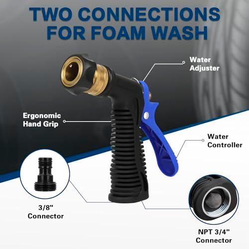 anngrowy Car Wash Foam Gun Soap Car Wash Foam Cannon for Garden Hose Foam Sprayer Car Wash Soap Foam Gun Hose Foam Cannon Blaster Hose Foam Cannon Gun Quick Connector to Any Garden Hose (Blue) - Image 3
