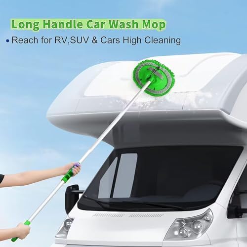 62'' Car Wash Brush with Long Handle, Scratch-Free Soft Bristles Sturdy Car Wash Mop, Complete Cleaning Brush Kit Wash Mitt Towel Windshield Squeegee Wheel Tire Brush for Car Truck RV Green - Image 4
