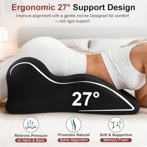 Memory Foam Wedge Pillow, 27° Body Support Pillow- Black - Image 2