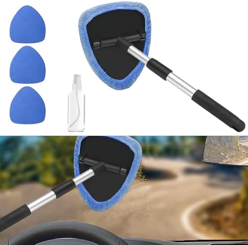 Car Window Cleaner, Car Cleanser Brush, Car Accessories Car Cleaning Supplies Tools, Car Cleaning Kit with Extendable Handle, Microfiber Cloth, Spray Bottle, Fits All Cars (Blue) - Image 2