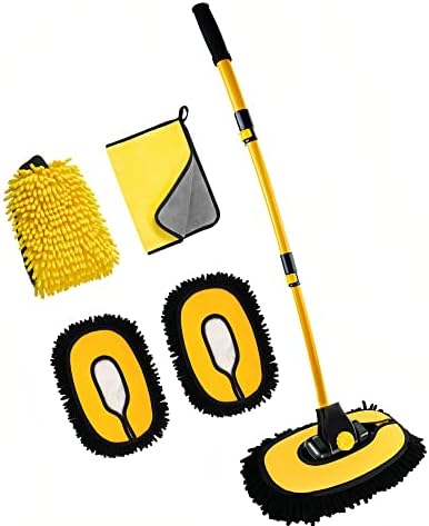 MVEQRRN 15° Curved Chenille Car Wash Brush Mop with Long Handle(Yellow) by MVEQRRNcardetailbrushset
