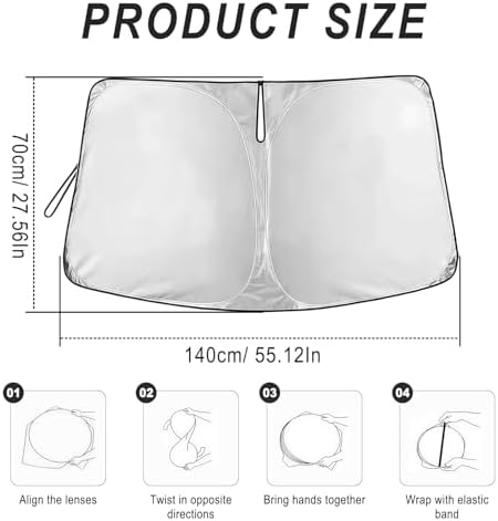 Windshield Sun Shade, Foldable Front Window Shades Cover for Windshield Sun Visor Protector, Keep Car Interior Cool, Universal Fit for Mini Compact Car Hatchback (55.12" x 27.56 ") - Image 2