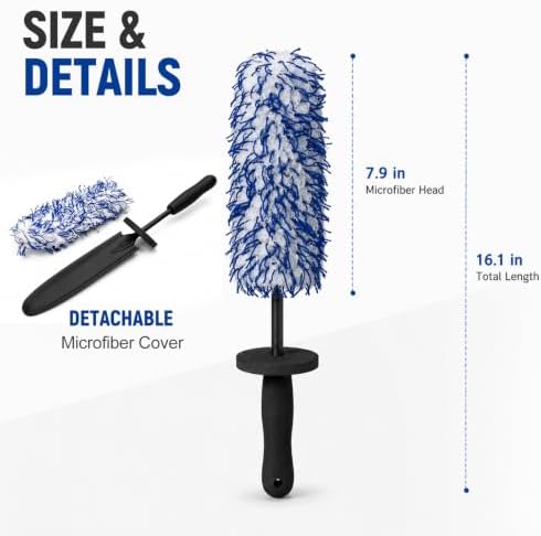 Microfiber Car Wheel Cleaner Brush, Blue & White - Image 2