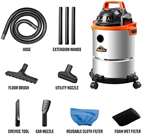 Armor All VO408S 0901 4 Gallon 3 Peak HP Stainless Steel Wet/Dry Vacuum, Orange - Image 3