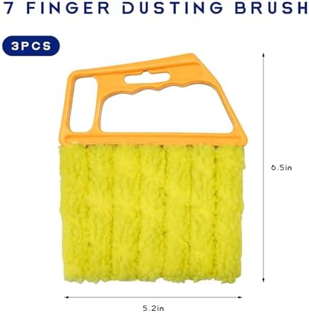 3 PCS Blind Cleaner Duster Tool, 7 Finger Detachable Duster Auto Air Conditioner Cleaning Tool, Washable Dusting Brush Handheld Cleaner for Vehicle Air Vents Blinds (Yellow) - Image 2