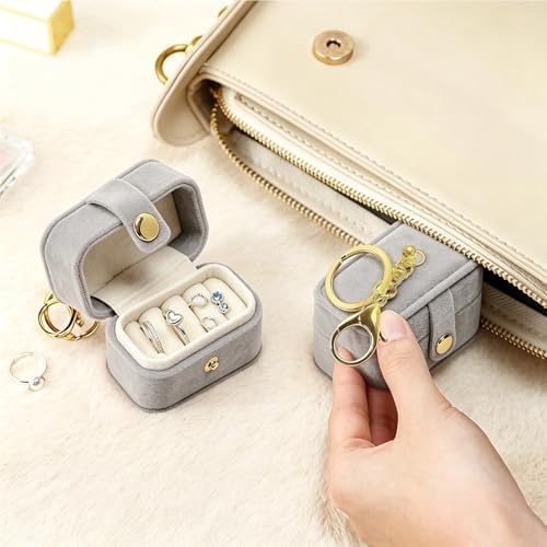 Ring Bearer Pillow Box for Dog Collar, Velvet Wedding Mini Ring Holder Pouch for Pet, Travel Ring Earrings Storage Box for Proposal Engagement Wedding Ceremony Party (Gray) - Image 4