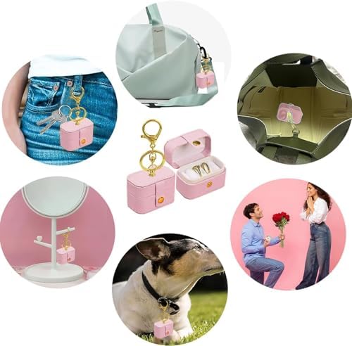 Wedding Ring Bearer Pillows Box for Dog Collar, PU Leather Travel Mini Ring Holder Pouch with Keychain Clip& Buckle Closure, Bridesmaid Gifts Jewelry Storage Case for Women Girls(Pink) - Image 2