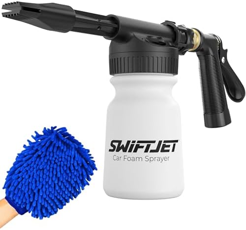 SwiftJet Car Wash Foam Gun + Microfiber Wash Mitt - Works with Any Soap - Garden Hose Car Foam Sprayer - Foam Cannon Car Wash Kit - Car Accessories Foam Blaster (Black Foam Gun with Mitt) by SwiftJet