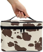 Brown Cow Print Makeup Bag for Women Lightweight Travel Makeup Bag With Handle Womens Cosmetic Makeup Organizer Vanity Case for Holiday Trip - Image 2