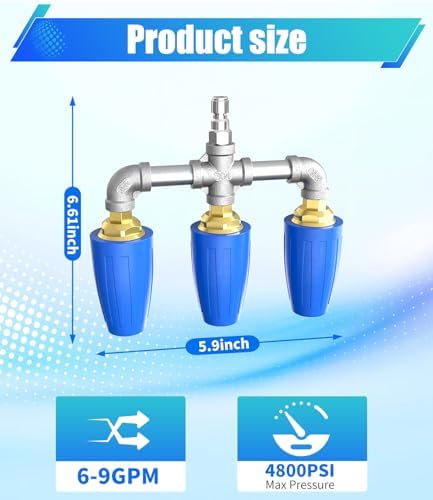 Triple Turbo Nozzle Pressure Washer, 3-in-1 Power Washer Turbo Nozzle with 1/4" Quick Connect, 360° Rotating Pressure Washer Tip - 4800 PSI, 4-6 GPM, 2.0 Orifice, Blue - Image 2