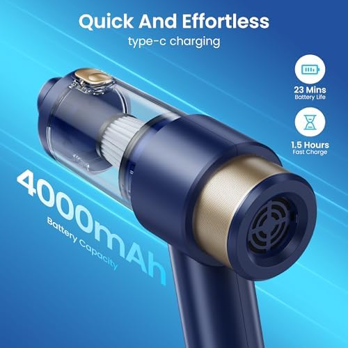 Car Vacuum Handheld Vacuum Cleaner, 15000PA Suction, Mini Vacuums with Air Duster and Blower, Portable Hand Held Vacuum for Car, House, Crumbs, Hair (Blue) - Image 3
