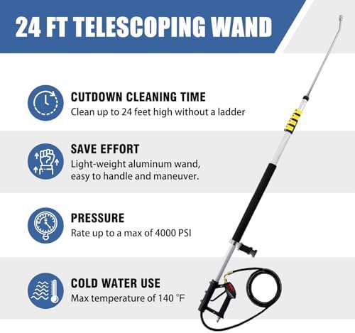 JANZ 24 FT Pressure Washer Telescoping Wand with 3 Extension Wands - Image 2