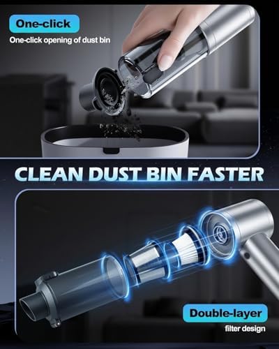 2026 Upgraded Handheld Car Vacuum, Cordless Car Vacuum Cleaner with 15000Pa Strong Suction, Brushless Motor & Filter, 7-in-1 Cleaning Kit, Type-C Charging for Home Office Car Pet (Silver) - Image 4