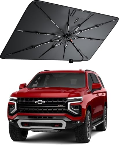 Windshield Sun Shade for Chevr Tahoe 2000–2026, Foldable Umbrella Sunshade with 100% UV Block, Multi-Layer Heat Insulation, Reinforced 10-Rib Frame, Keeps Car Cooler, Summer Car Accessory by Amadaw