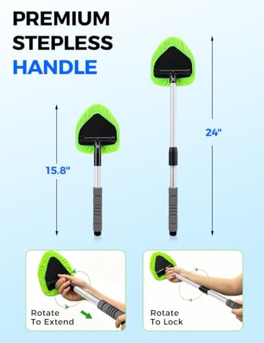 XINDELL 24-inch Windshield Cleaner Tool – Upgrade Large Head Car Interior&Exterior Window Cleaning Kit with Extendable Handle & 4 Microfiber Pads, Auto Wiper Brush for Car, Trucks, SUVs, RVs & Home - Image 2
