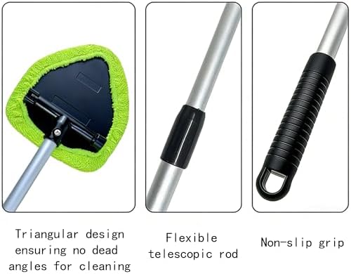 Microfiber Car Windshield Cleaning Tool with Extendable Handle,Car Defogging Glass Cleaning Brush with 4 Reusable Microfiber Pads 1 Spray Bottle and 1 Car Dust Removal Brush. (Green) - Image 3