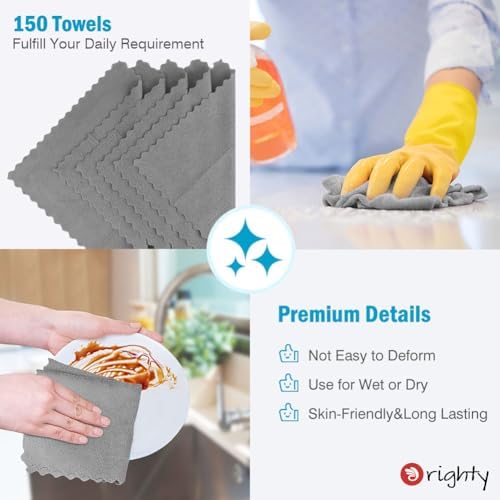 Orighty Microfiber Cleaning Cloth Bulk, 150 Pack Shop Towels 12x12in, Grey - Image 5