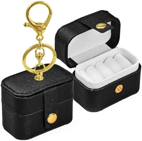 Wedding Dog Ring Bearer Pillows Box, PU Leather Travel Mini Ring Holder Pouch with Keychain Clip& Buckle Closure, Bridesmaid Gifts Jewelry Storage Organizer Case for Women Girls(Black) by COSLANLEE
