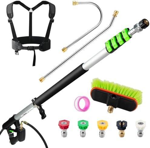 TOR 24 FT Telescoping Pressure Washer Wand with Pressure Washer Extension Wand,Gutter Cleaner Attachment, Pressure Washer Telescoping Wand with 5 Spray Nozzle Tips, 2 Hose Inlet Adapters, Brush Head by Unknown
