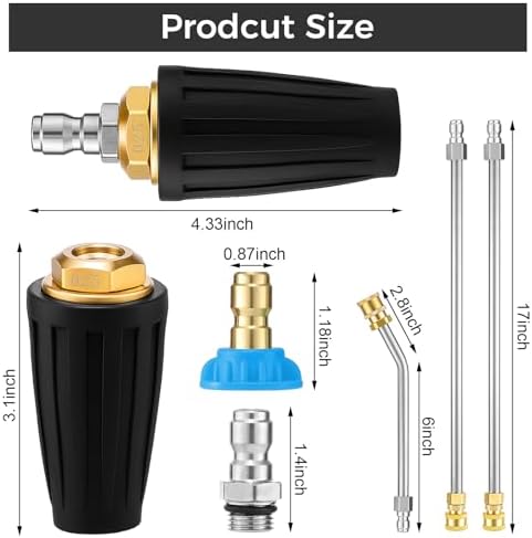 Pressure Washer Turbo Nozzle Kit, 4000 Psi, 1/4" Qc, 6 Tips, 3 Wands - Image 3