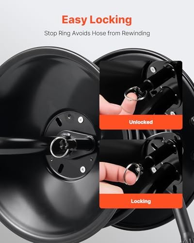 VEVOR Pressure Washer Hose Reel, 50 ft x 3/8 inch Heavy-Duty Steel Bracket-Mounted Pressure Hose Reel, Wall/Floor/Truck Mount, 4000PSI Max, Manual Power Hand Crank for Car/Floor Washing,Garden - Image 3