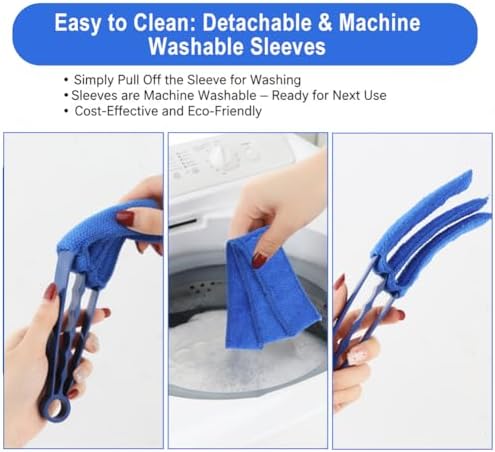 2PCS Blind Cleaner Brushs with 7 Reusable Microfiber Sleeves Brush, Window Blind Duster Tool Blind Cleaner Tool for Window, Car Air Condition, Fans, Exhaust Vent - Image 4