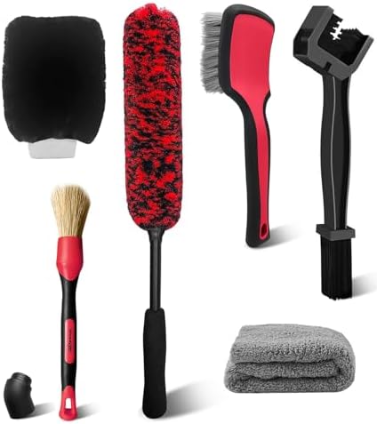 YeewayVeh 6PCS Motorcycle Cleaning Kit, Bendable Wheel Tire Brush,Black/Red by YeewayVeh