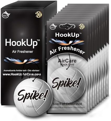 Volleyball Car Air Freshener by HookUp - 10 Pack - Black Gold Scent (Extra Strong) | Unique Volleyball Gift for Players, Coach, Fans | Hanging Car Accessory with Long Lasting Fresheners Smell by HookUpAirCare