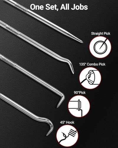 4-Piece Hook and Pick Set, Precision Automotive Pick Tool & O Ring Pick Set with Comfort Grip & Anti-Slip Shaft for Oil Seal, Gasket Removal, and Electronic Repair - Image 2