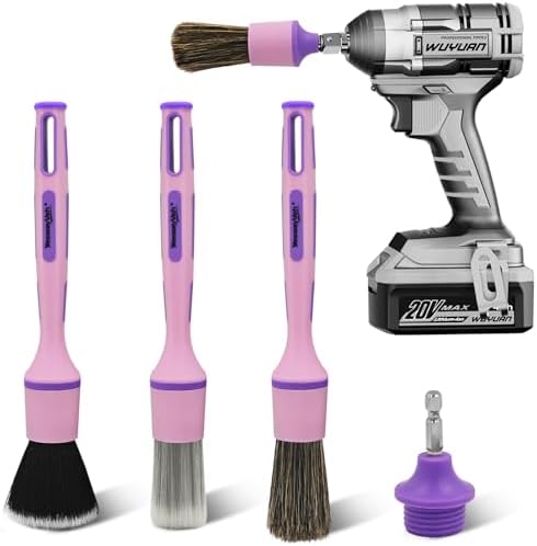 YeewayVeh 3PCS Car Detailing Drill Brush Set, Mixed Detail Brushes, Pink by YeewayVeh