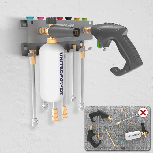 UNITEDPOWER Pressure Washer Gun Holder，Wall Mount Foam Cannon Holder，Tool Storage Rack for Pressure Washer Wand/Nozzle Tips, Car Wash Accessories Organizer, Silver - Image 5