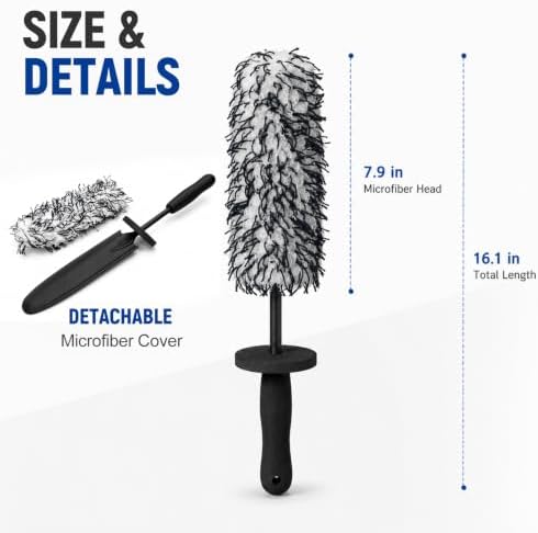 Microfiber Car Wheel Cleaner Brush, Black & White - Image 2