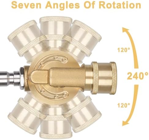 Pressure Washer Gutter Cleaner Attachment - 240 Degree Pivoting Coupler, 1/4” Quick Connect, 7 Angles for Power Washer Spray Nozzle, 4500 PSI - Image 3