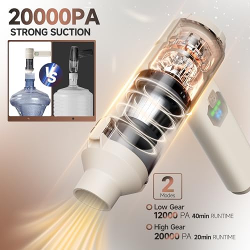 Car Vacuum, Handheld Car Vacuum Cleaner Cordless with Brushless Motor, 20000PA Suction High Power Rechargeable Vacuum Cleaner & Air Duster, 4-in-1 Portable Mini Hand Vacuum Blower with LED Display - Image 2