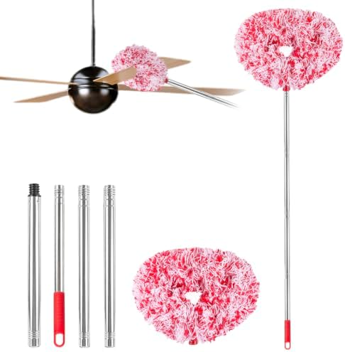 Ceiling Fan Cleaner Duster Reusable Microfiber Ceiling Fan Blade Cleaner Removable Duster with Extension Pole Adjusts 13 to 49.7 Inch for Cleaning Walls Furniture Door Window Top (Red White) by Unknown