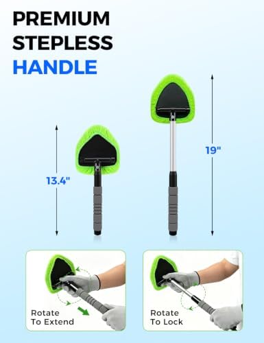 XINDELL Interior Windshield Cleaner Tool – Car Interior Window Cleaning Kit with Extendable Handle & 4 Microfiber Pads, Auto Wiper Inside Compact Windshield Brush for Car & Home Windows - Image 3