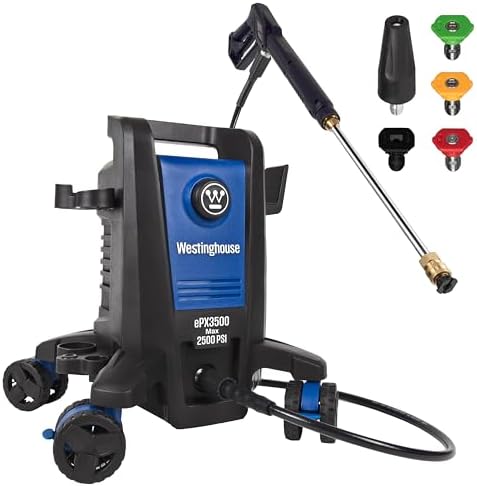 Westinghouse ePX3500 Electric Pressure Washer, 2500 Max PSI 1.76 Max GPM with Anti-Tipping Technology, Onboard Soap Tank, Pro-Style Steel Wand, 5-Nozzle Set, for Cars/Fences/Driveways/Home/Patios by Unknown
