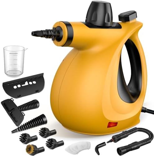 Phueut Pressurized Handheld Multi-Surface Natural Steam Cleaner with 12 pcs Accessories, Multi-Purpose Steamer for Home Use, Steamer for Cleaning Floor, Upholstery, Grout and Car (Orange) by Phueut