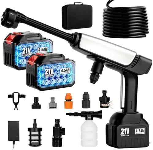 Cordless Pressure Washer Battery Powered,Portable Power Washer with 2pcs 4.5Ah 21V Battery&Charger & 6-in-1 Nozzle,2 Power Level & on/Off Button,Handheld Pressure Washer for Car,Home,Garden Patio by LEOTER