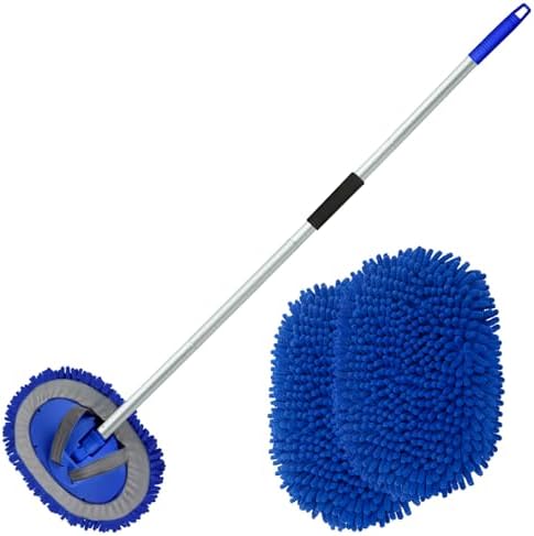 anngrowy 62" Microfiber Car Wash Brush with Long Handle Car Washing Mop Kit Mitt Sponge Car Cleaning Supplies Kit Duster RV Washing Car Brush Accessories, 1 Chenille Scratch-Free Replacement Head by anngrowy
