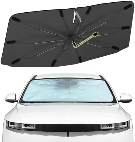 Windshield Sun Shade Umbrella for Hyundai IONIQ 5 2022-2026, Foldable Front Window Sunshade with 360° Rotating Shaft, Custom Fit Car Shades for IONIQ 5 Accessories with UV & Heat Protection by Visufy